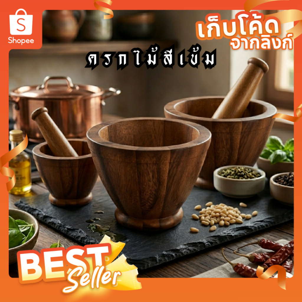 ชุดครก+สาก ครกสีเข้ม ครกไม้จามจุรีแท้ ตำส้มตำได้