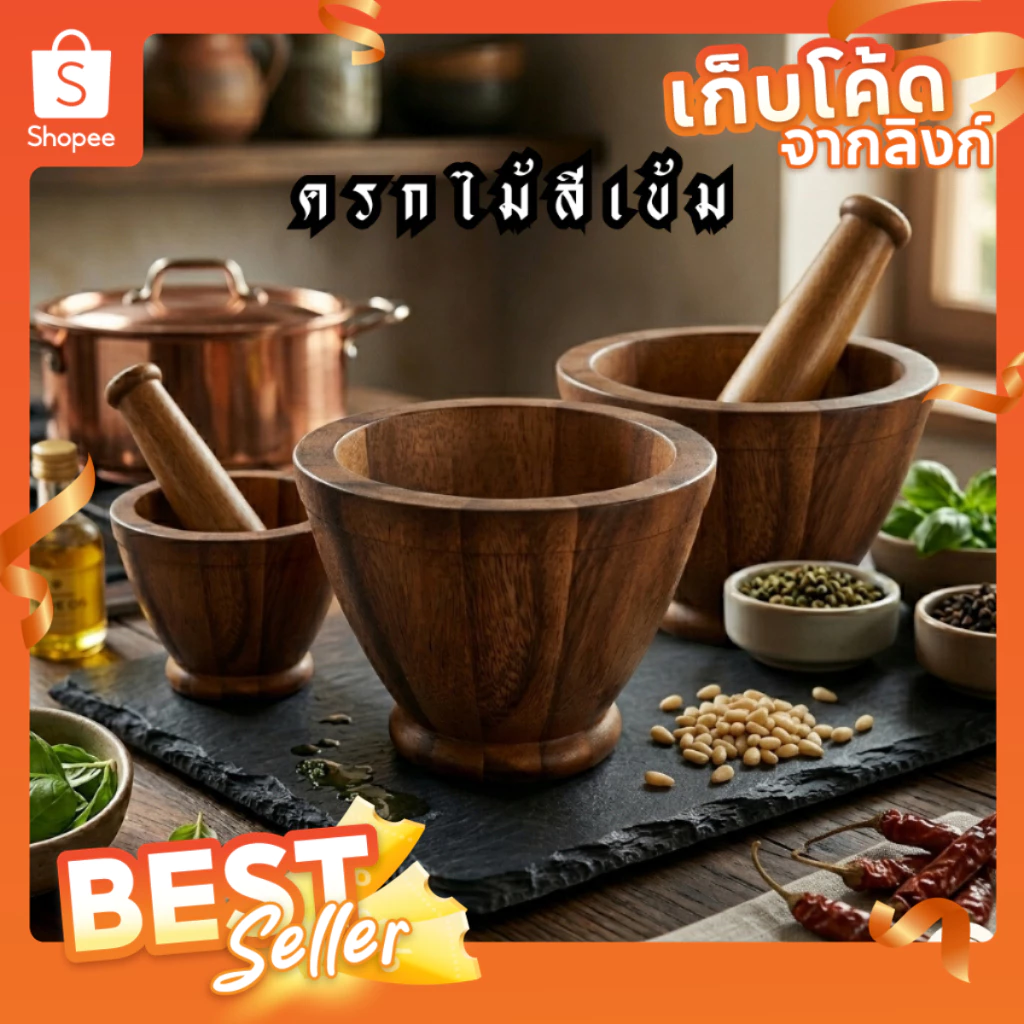 ชุดครก+สาก ครกสีเข้ม ครกไม้จามจุรีแท้ ตำส้มตำได้
