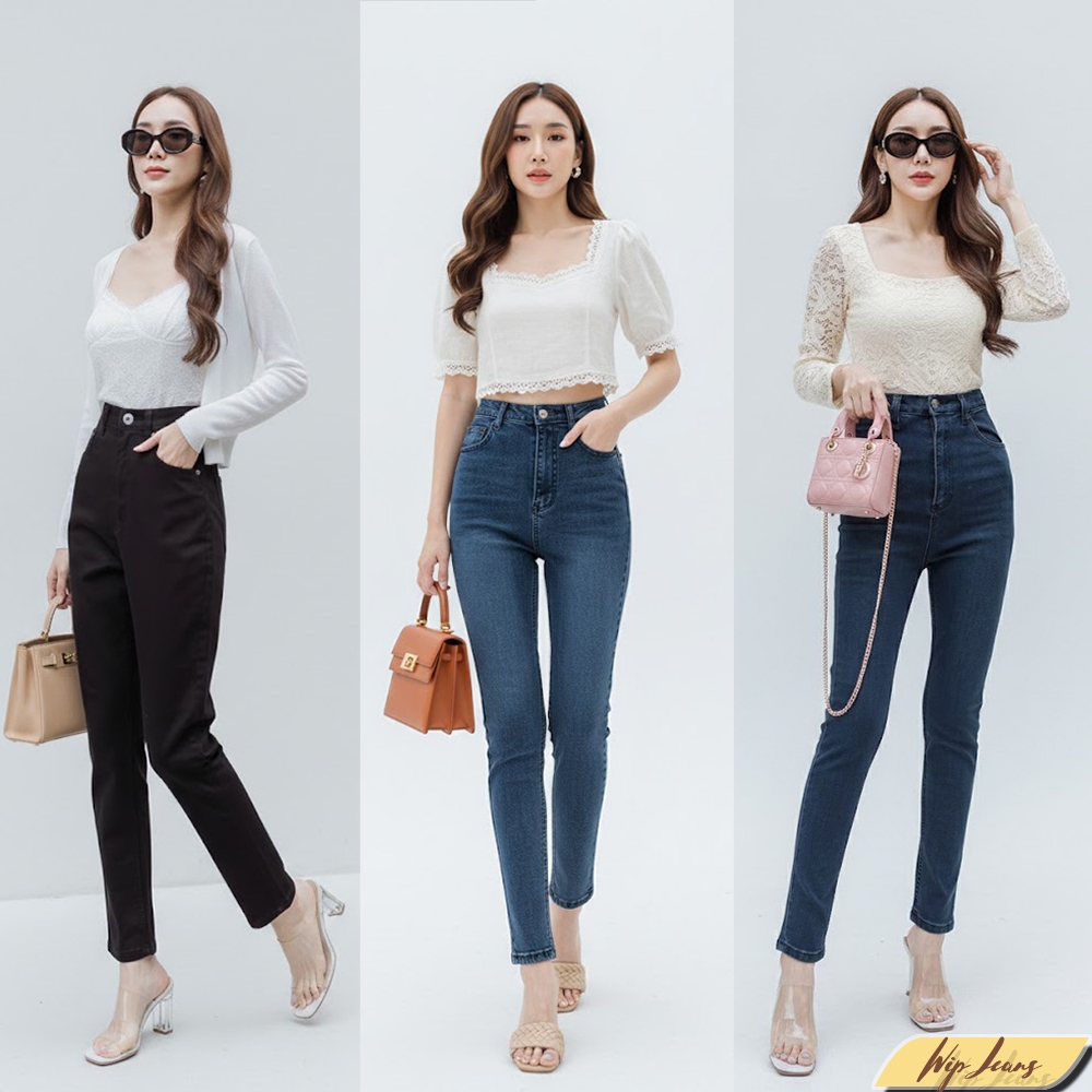 📌 กางเกงยีนส์ผู้หญิงเอวสูงปรี๊ดผ้ายืดเป้ายาวปิดสะดือ 👖 กางเกงยีนส์ผู้หญิงทรงบอยผ้ายืดเอวสูง F063