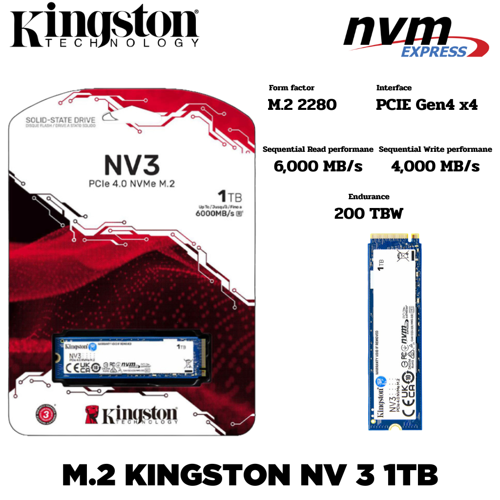 M.2 1 TB SSD (เอสเอสดี) KINGSTON NV3 GEN4 - PCIe 4x4/NVMe M.2 2280