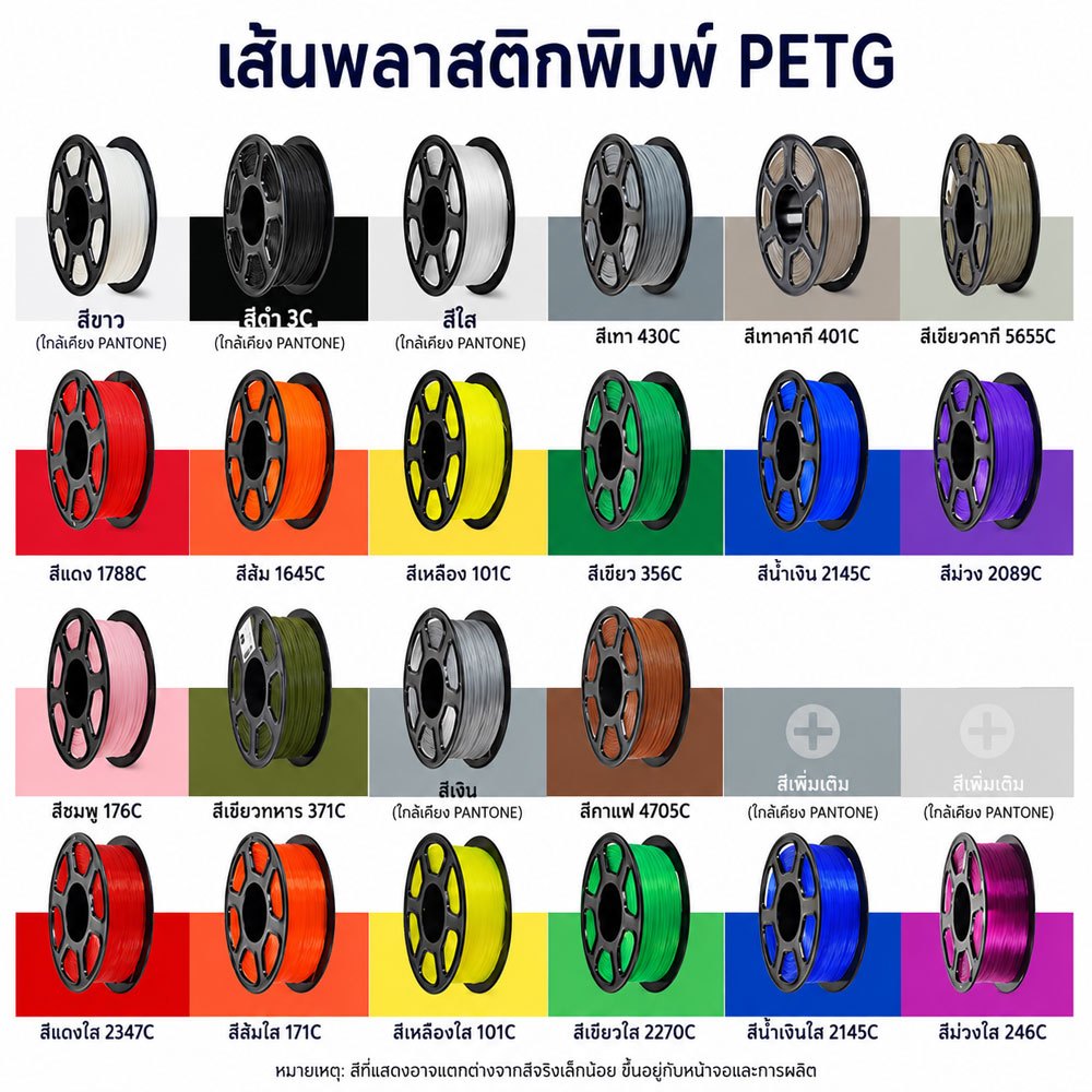 เส้นพลาสติก PETG 3D Printer Filament 1kg เส้นใยเครื่องพิมพ์ 3D พิมพ์ลื่น สีสวย