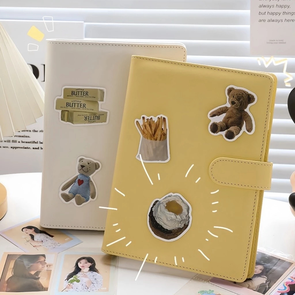 หนังสือรูปภาพแม่เหล็กสีพื้น A5 หนัง PU หนังสือรูปภาพ คู่มือ Photocard โพลารอยด์โปสการ์ด หนังสือเก็บรวบรวมดาว