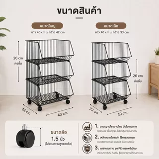 [Tiny Decor] ชั้นวางของ 2/3/4 ชั้น ชั้นตะแกรงใส่ของมีล้อหมุน 360°(ถอดประกอบ-เพิ่มชั้นได้) สไตล์มินิมอล ประหยัดพื้นที่