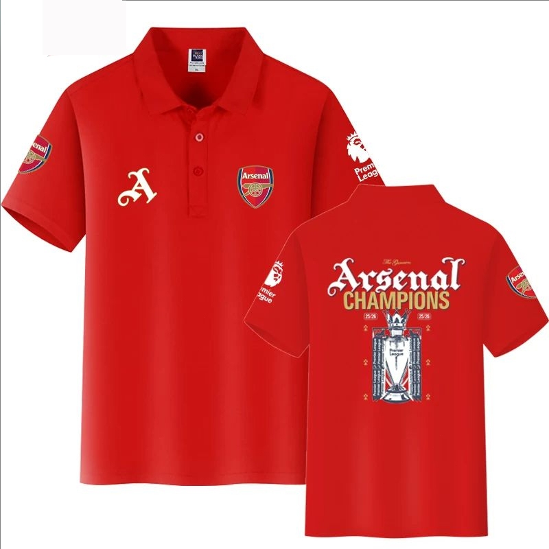 （red version）25-26 ฤดูกาล อาร์เซนอลคว้าแชมป์พรีเมียร์ลีก เสื้อโปโลแฟนบอลที่ระลึก collar short sleeved t-shirt