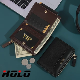 HOLO กระเป๋าเงินผู้หญิงผู้ชาย หนังเทียม เก๋ไก๋ สไตล์มินิมอล สีพื้น หลายช่อง มีซิป ป้องกันสัญญาณ RFID
