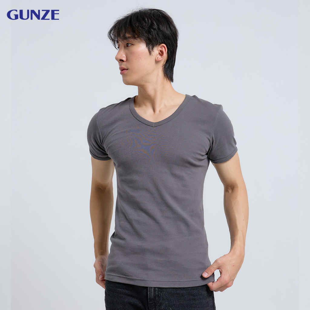 GUNZE กุนเซ่ เสื้อยืดผู้ชาย แขนสั้น คอวี สีเทา (GY) รหัส GS1631