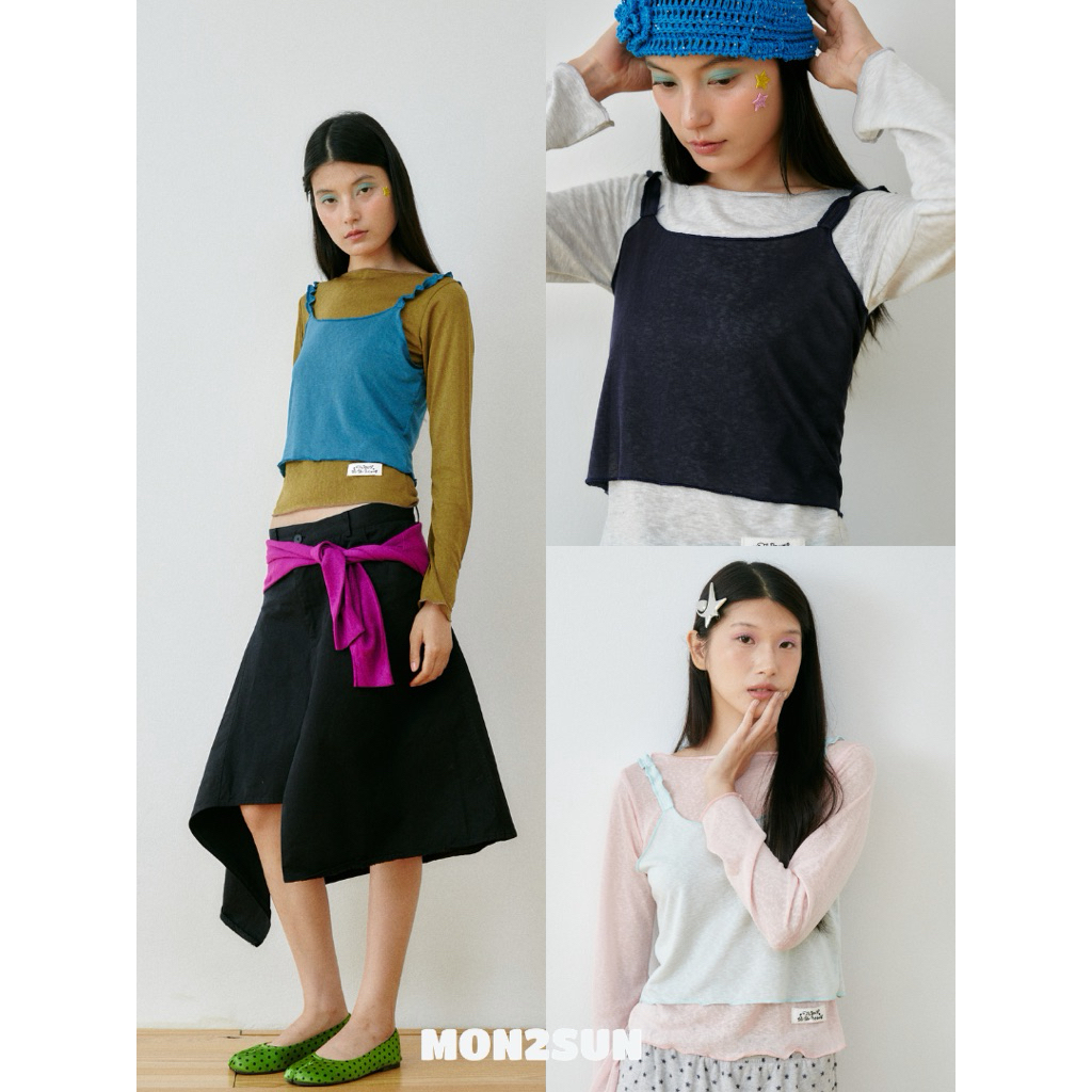Gordi layer top เสื้อlayer 2 ชิ้นทรงปาดไหล่แขนยาวและ สายเดี่ยว