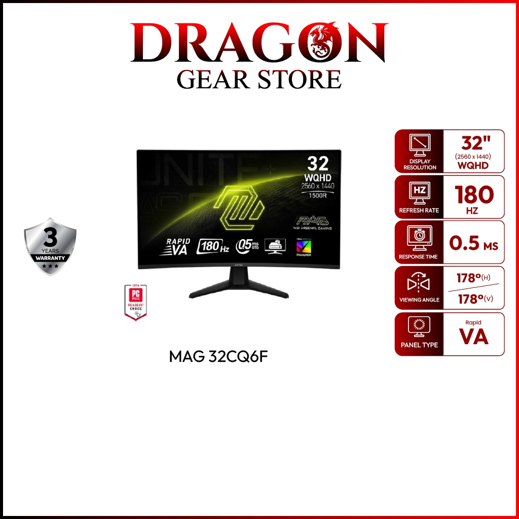 MSI MONITOR MAG 32CQ6F | 32" WQHD | Rapid VA | 180Hz | 0.5ms (จอคอมพิวเตอร์)