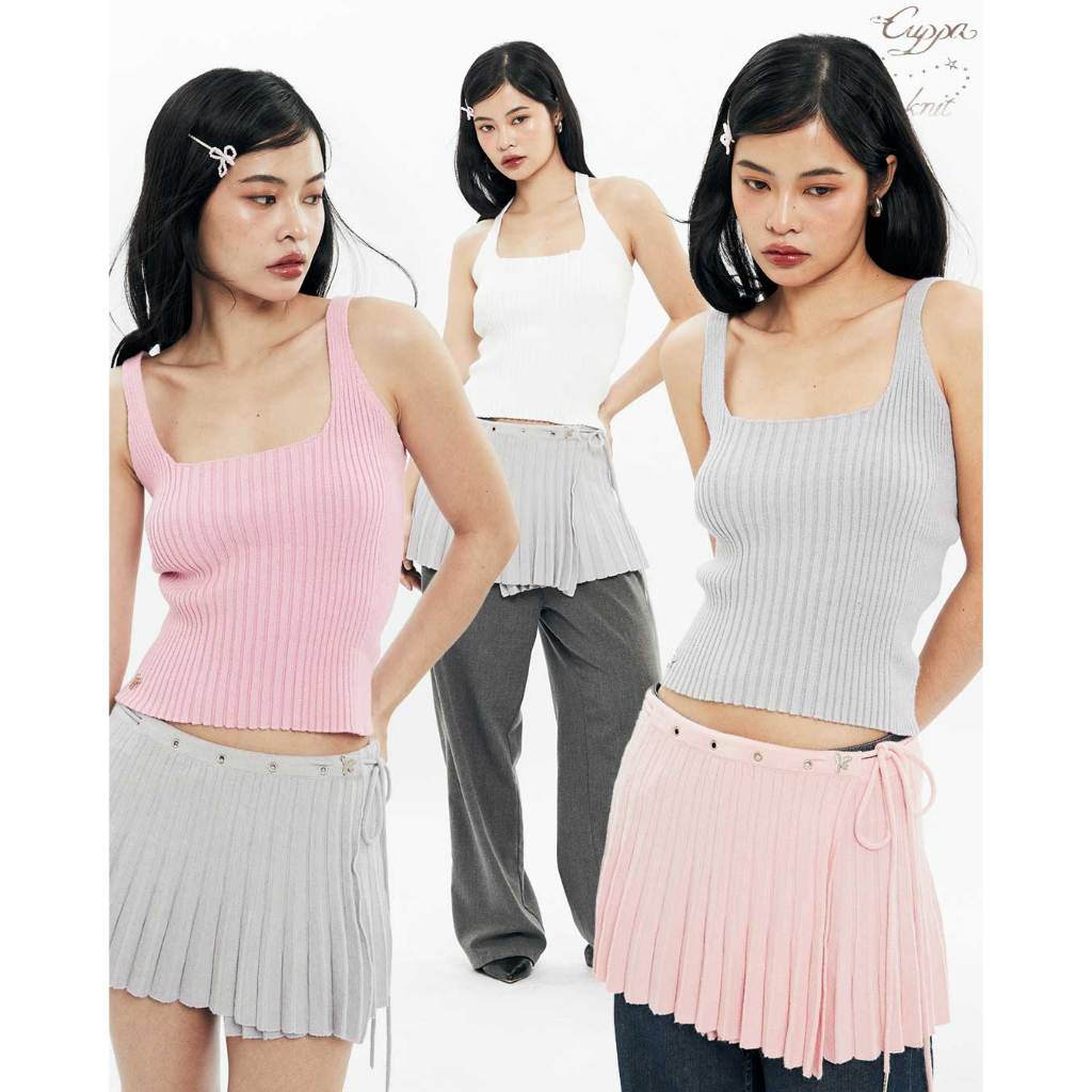 CUPPA - WAFER Basic Knit Top (3 สี) เสื้อกล้ามไหมพรม ลายทอ Rib 3 ระดับ เก็บทรง มีกระดุมซ่อนด้านหลัง 