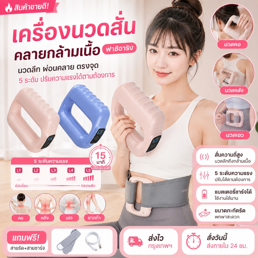 เครื่องนวดสลายไขมันอัจฉริยะ 3 in 1 ปืนนวดพังผืด+เข็มขัดสั่นหน้าท้อง+เครื่องนวดเอว - ผลลัพธ์เร็วเห็นชัด