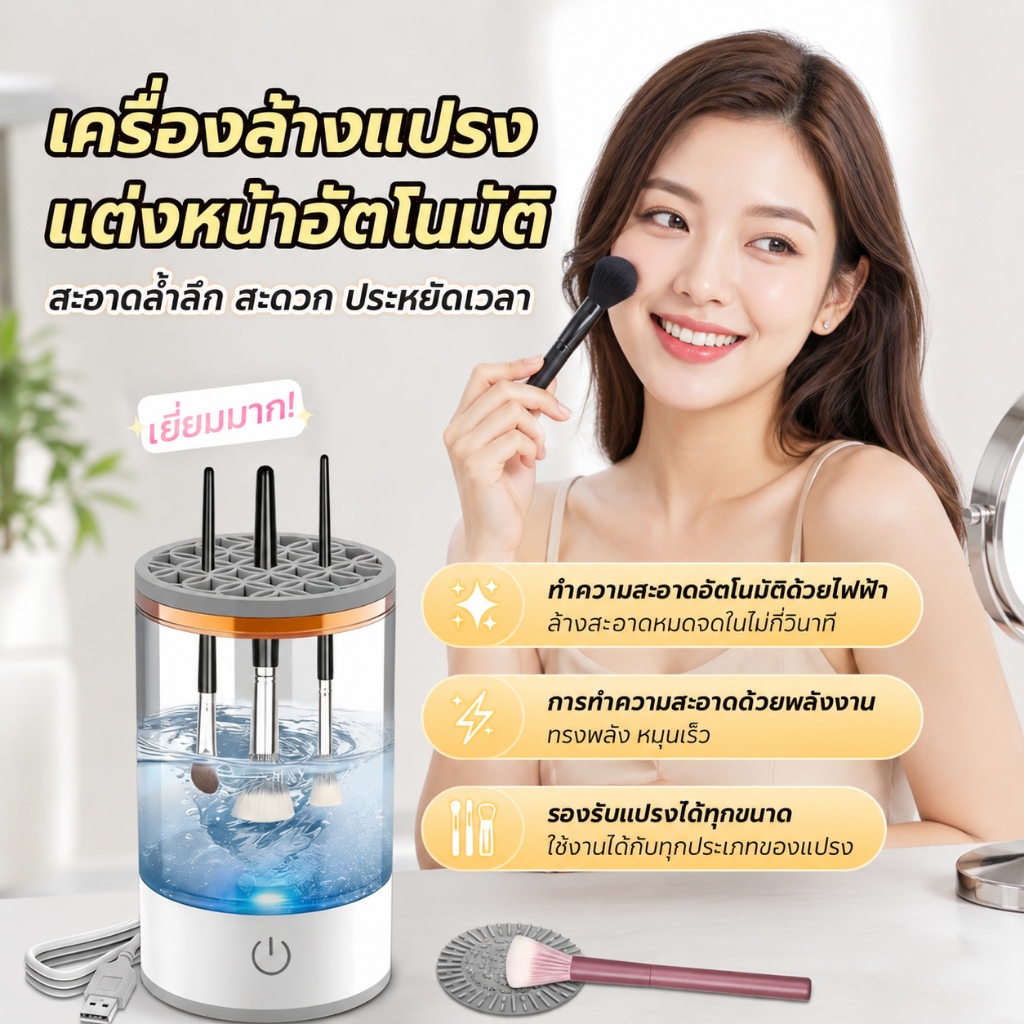 เครื่องล้างแปรงแต่งหน้าไฟฟ้าอัตโนมัติ แบบพกพา ล้างแปรงเครื่องสำอาง แห้งเร็ว ใช้งานง่าย