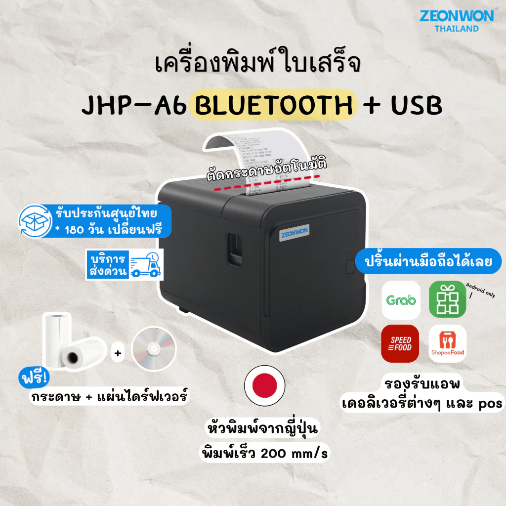 เครื่องพิมพ์ใบเสร็จ เครื่องพิมพ์ความร้อน เครื่องปริ้นสลิป ขนาด 80 มิลลิเมตร Thermal Printer 80mm
