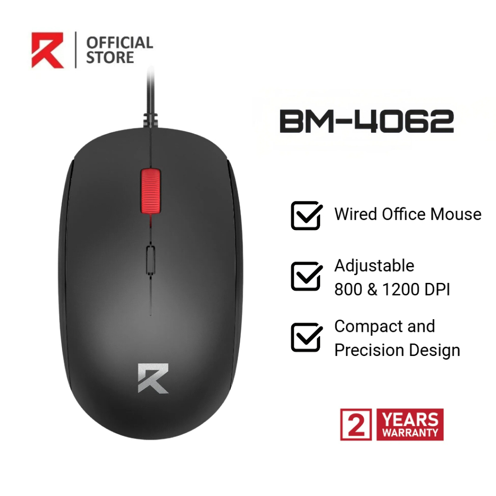 Redragon BM-4049/BM-4062 Wired Office Mouse เมาส์ทำงาน เมาส์มีสาย สำหรับ Laptop Mac PC สวิตช์ทนทาน Ambidextrous