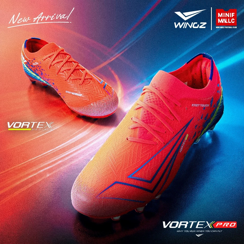 รองเท้าสตั๊ด Wingz รุ่น Vortex Neon Pink 2026 รองเท้าฟุตบอล ผ้า Knit Touch กระชับเท้า น้ำหนักเบา สวมใส่สบาย