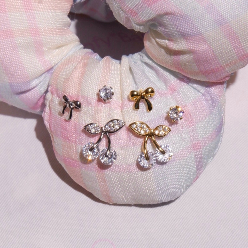 Pat & Shine - เซ็ตต่างหูเชอร์รี่ CherryBow Earrings Set