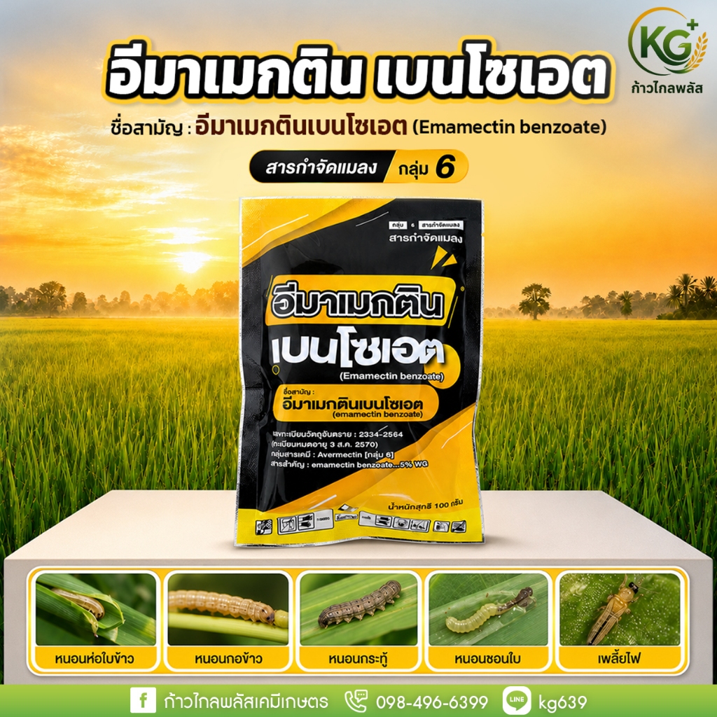 อีมาเมกตินเบนโซเอต 5% WG 1กิโลกรัม  สารกำจัดหนอน ยาฆ่าหนอน หนอนห่อใบข้าว หนอนกอ เพลี้ยไฟ