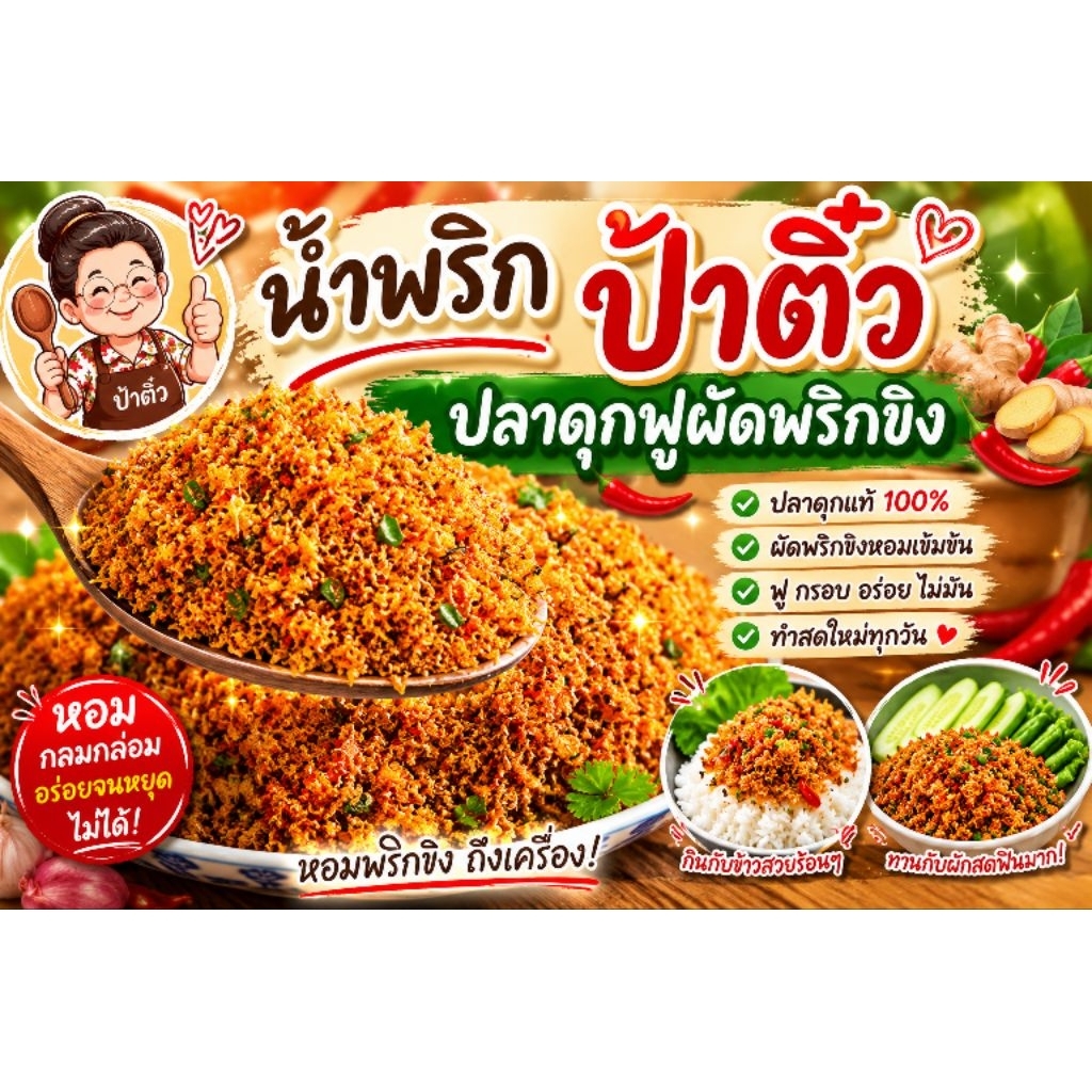 น้ำพริกป้าติ๋วปลาดุกฟูผัดพริกขิง200g109บาท
