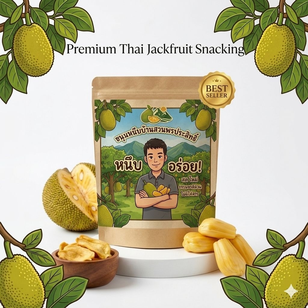 ขนุนอบแห้งหนึบนุ่ม 50 กรัม | หวานธรรมชาติ ไม่เติมน้ำตาล | สดจากสวนด่านช้าง สุพรรณบุรี