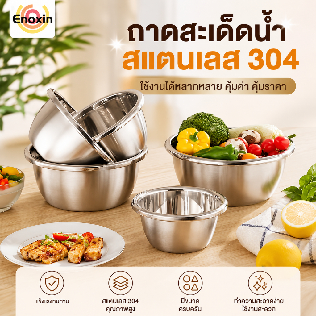 สแตนเลส อย่างดี ชามสแตนเลส 304 ถ้วยสแตนเลส ชามใส่ซุป ไม่ขึ้นสนิม ทนทานต่อการใช้งาน
