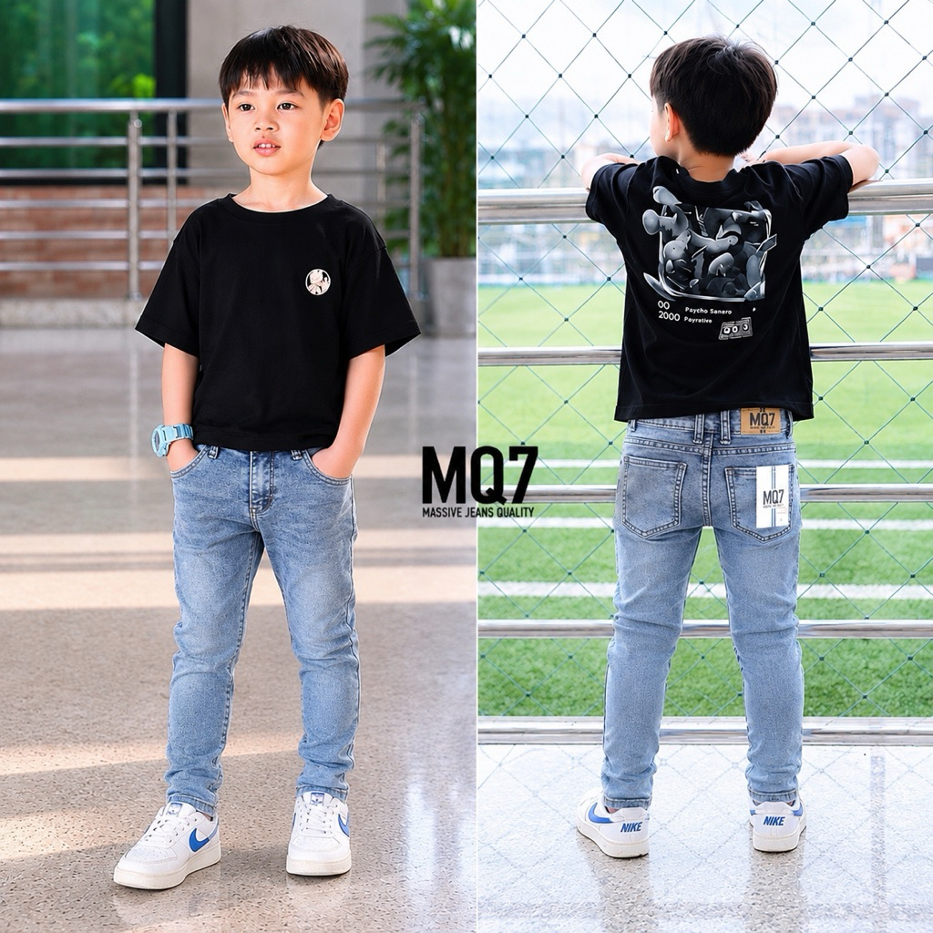 งานไทย 🇹🇭 ยีนส์ยืด กางเกงเด็กขายาวสียีนส์ ใส่สบาย ทรง skinny fit ป้าย MQ7 รหัส 840/15