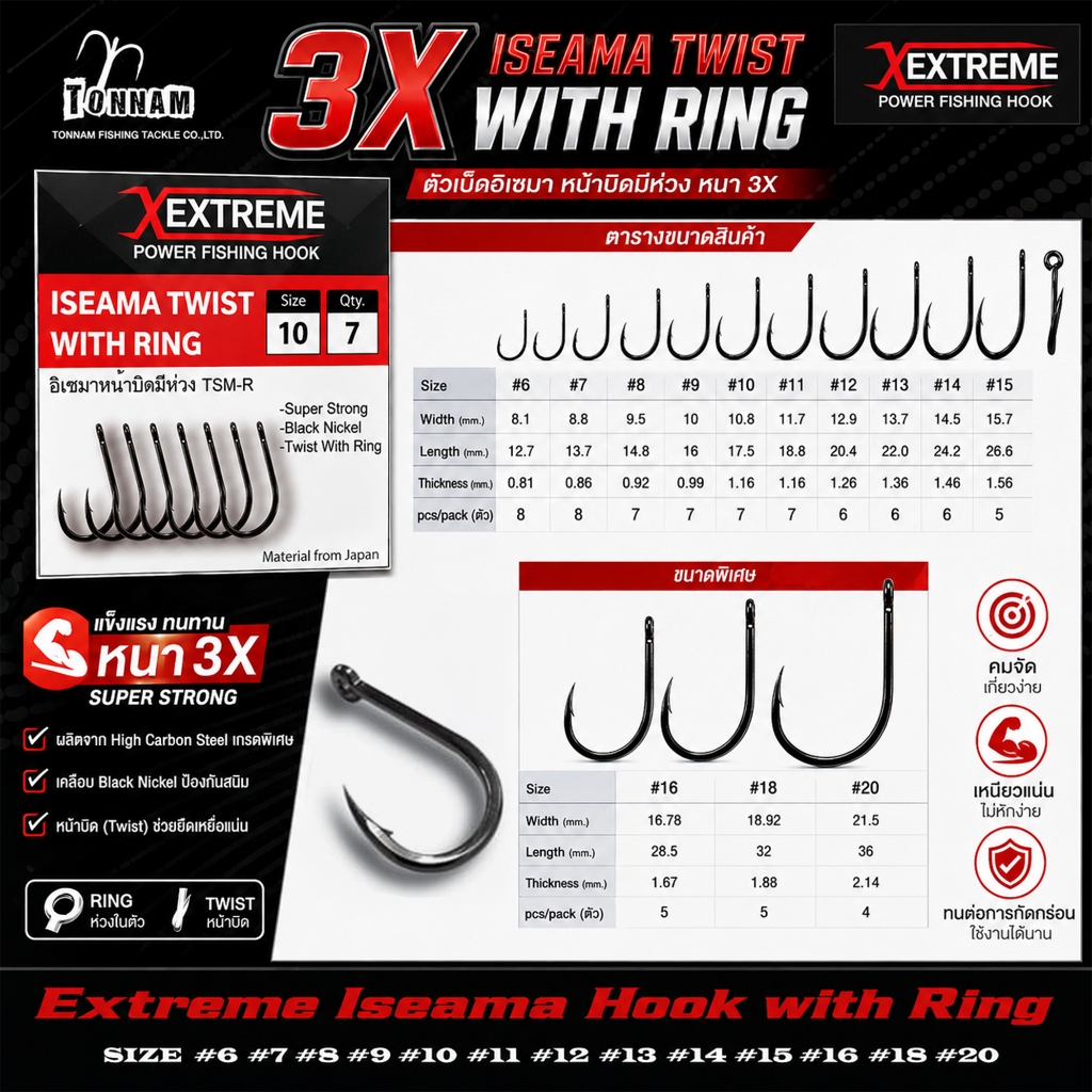 เบ็ด Tonnam Extreme Iseama Twist With Ring TSM-R