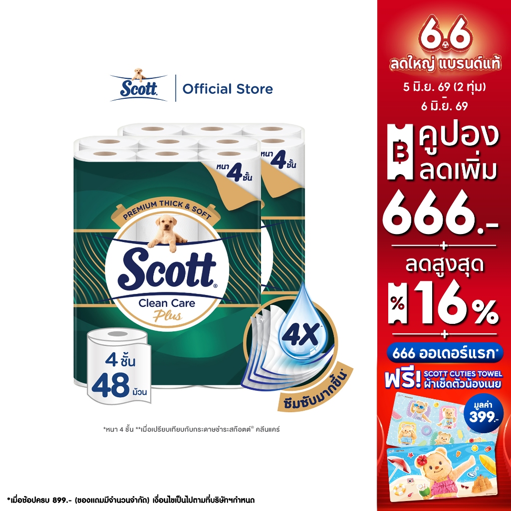กระดาษชำระ สก๊อตต์® คลีนแคร์ พลัส หนา 4 ชั้น รุ่น 24 ม้วน x 2 Pack Scott® Clean Care Plus 4ply 24R x 2 Pack