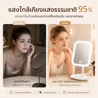 Reflexe กระจกแต่งหน้าพร้อมไฟ LED แบบพกพา ไฟ3สี HD ปรับมุมได้ถึง 90 องศา ชาร์จUSB