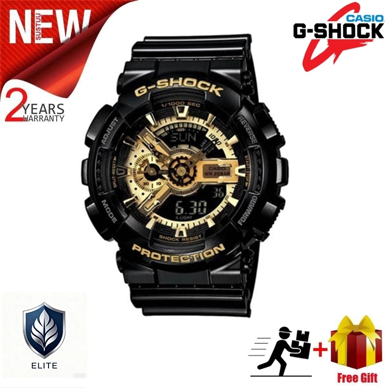 Casio G-Shock นาฬิกาข้อมือผู้ชาย สายเรซิ่น รุ่น GA-110GB,GA-110GB-1A,GA-110GB-1ADR - สีดำทอง