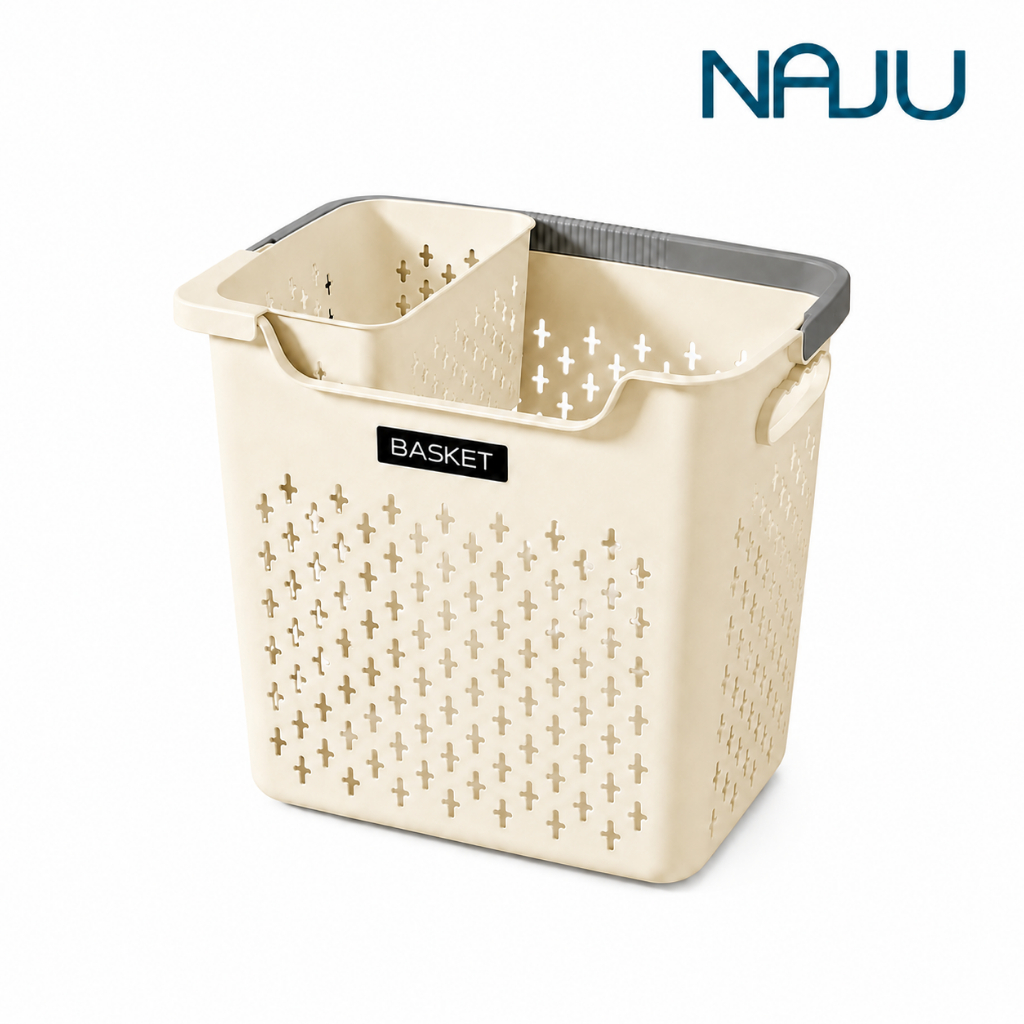 Naju ตะกร้าใส่ผ้า ตะกร้ามีหูหิ้ว ตะกร้ามินิมอล basket พลาสติกหนา แข็งแรง มีหลายขนาด ดีไซน์มินิมอล