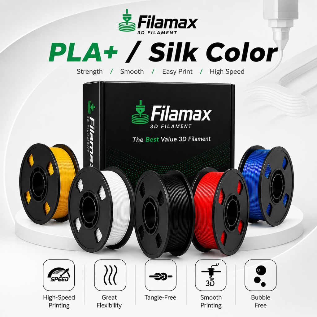 Filamax เส้นพลาสติก Silk PLA+ ระดับพรีเมียม (1.75 มม. 1 กก.) ไร้กลิ่น ไหลลื่น ปริ้นง่ายกว่า สำหรับเครื่องพิมพ์ 3D
