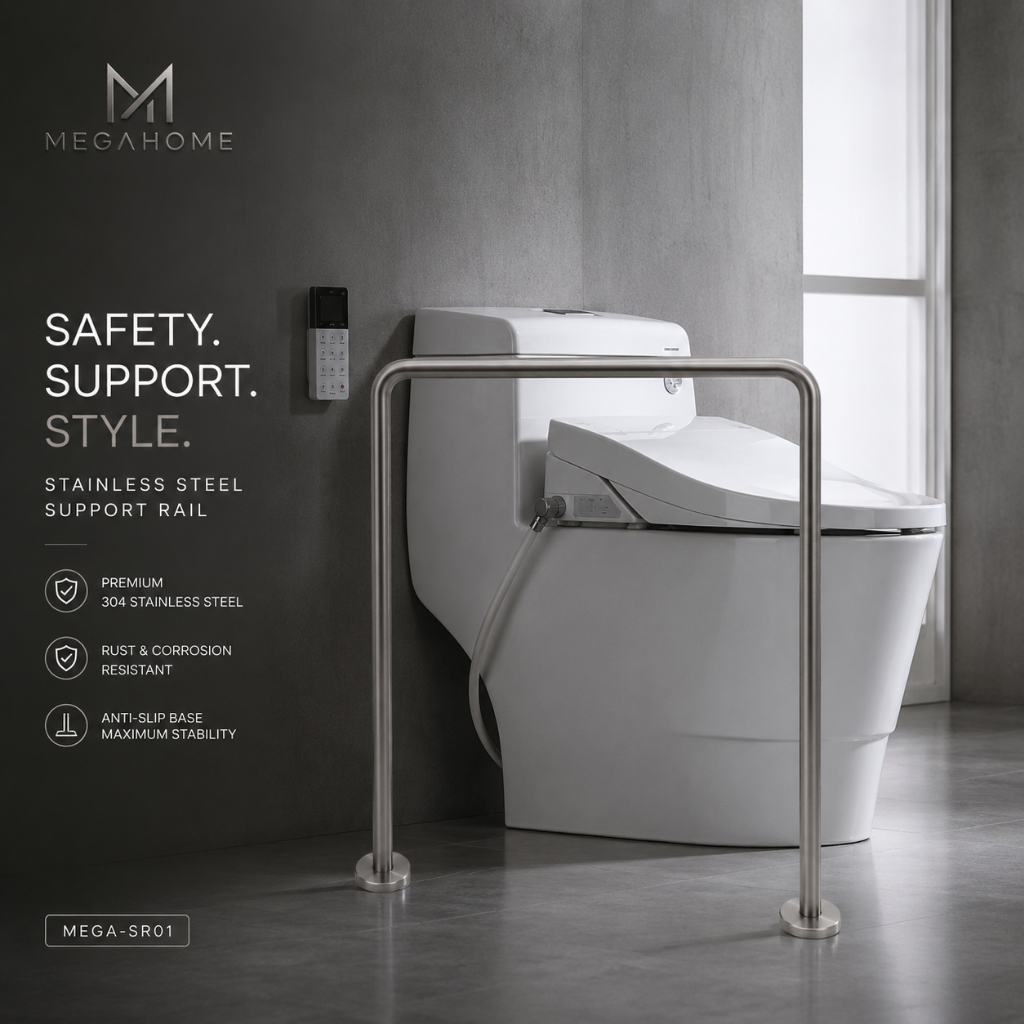 Megahome ราวจับกันลื่นสเตนเลสรูปตัวยู U เกรด304 ราวพยุงตัวตั้งพื้น ราวจับเพิ่มความปลอดภัย ราวทรงตัวผู้สูงอายุ