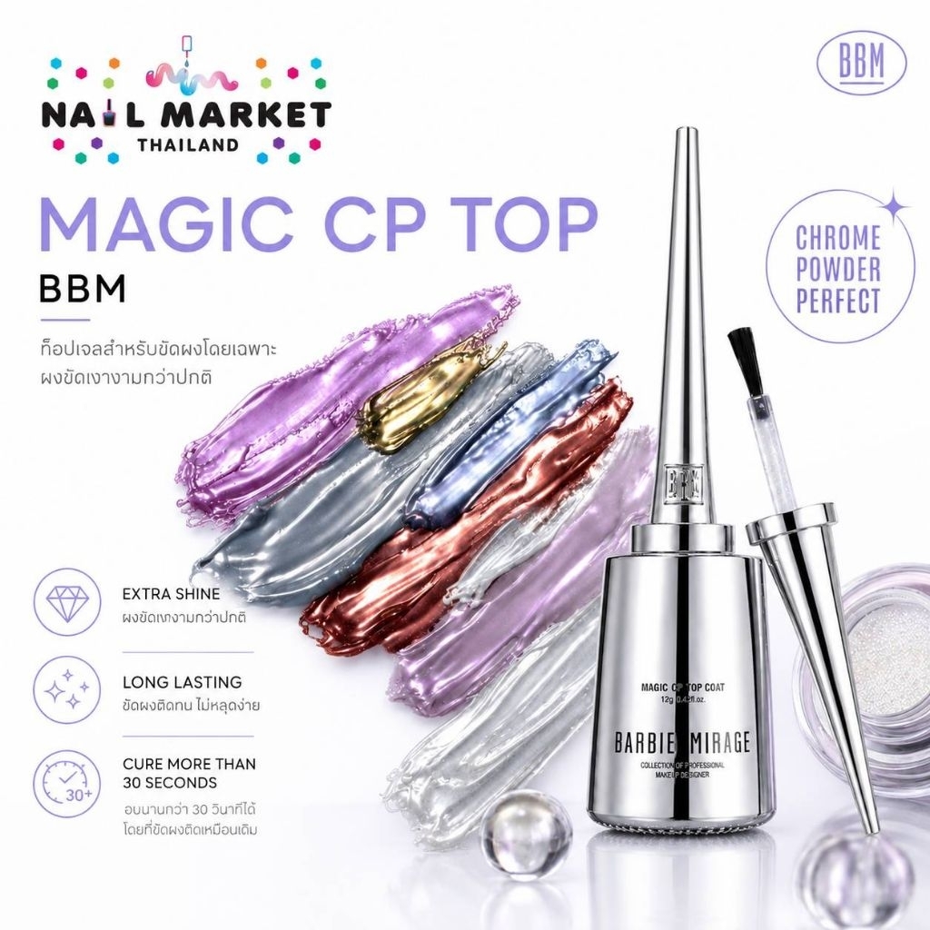 ท้อปขัดผง 3 ตัวเลือก BBM High Gloss●CP Top●PITCHA Powder Top ท้อปเจลแบบไม่ต้องเช็ด ทาก่อนขัดผงกระจก