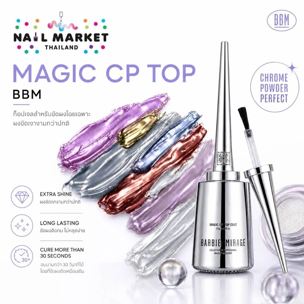 ท้อปขัดผง 3 ตัวเลือก BBM High Gloss●CP Top●PITCHA Powder Top ท้อปเจลแบบไม่ต้องเช็ด ทาก่อนขัดผงกระจก
