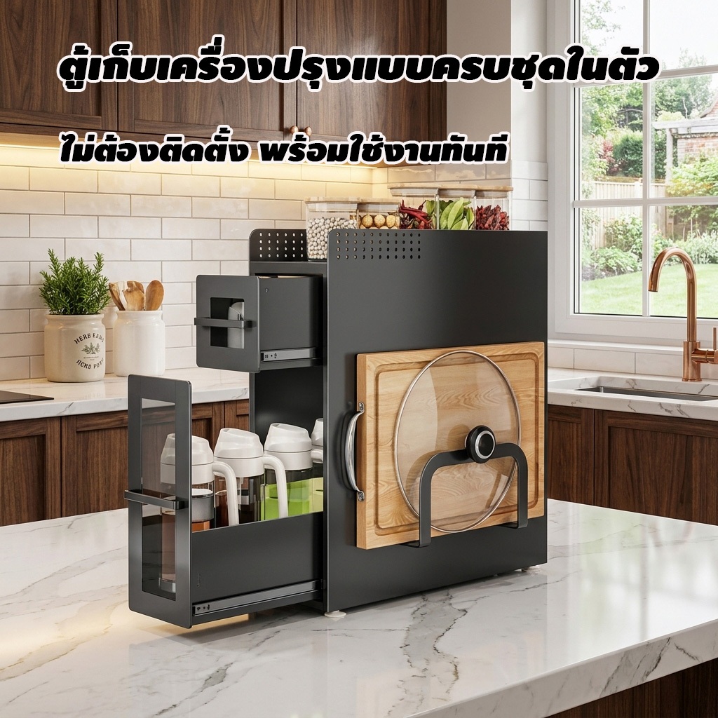 ตู้เก็บเครื่องปรุง 3ชั้น สไลด์ออกได้ ฝาปิดมิดชิด กันแมลงวัน กันแมลงสาบ แข็งแรงทนทาน