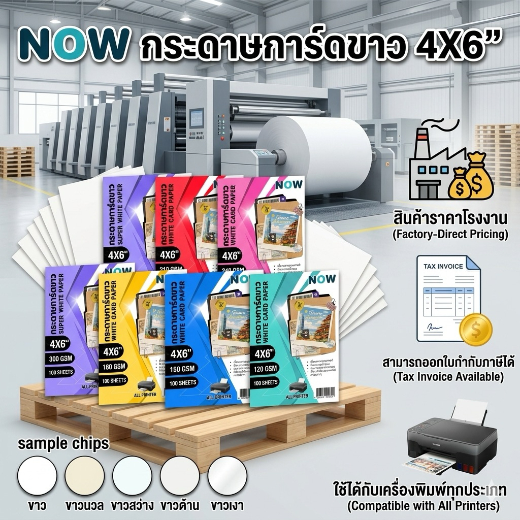 สินค้าราคาโรงงาน* กระดาษการ์ดขาวขนาด 4x6 หนาพิเศษ 120-300 แกรม พิมพ์คมชัดทุกหน้า บรรจุ50,100แผ่น