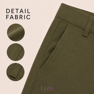 Lyris KADE กางเกงขาสั้นผู้ชาย ผ้าชิโน่ สีเขียวโอลิฟ (17 นิ้ว) วินเทจ ใส่สบาย ไม่รัดเป้า ลำลองสุภาพ