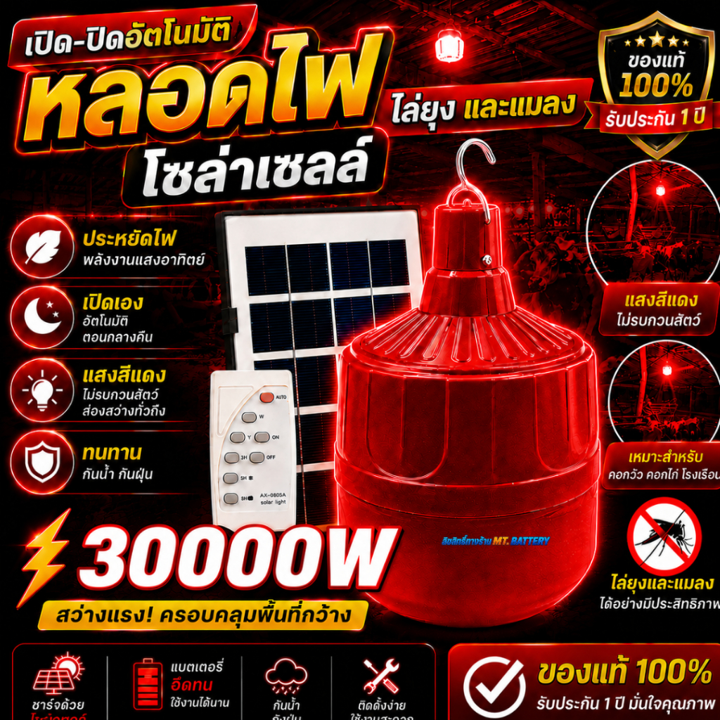 ไฟไล่ยุงโซล่าเซลล์ 10,000W สว่างสุดขีด กันฝน ทนแดด เหมาะสำหรับคอกวัว คอกไก่ ฟาร์มเกษตร