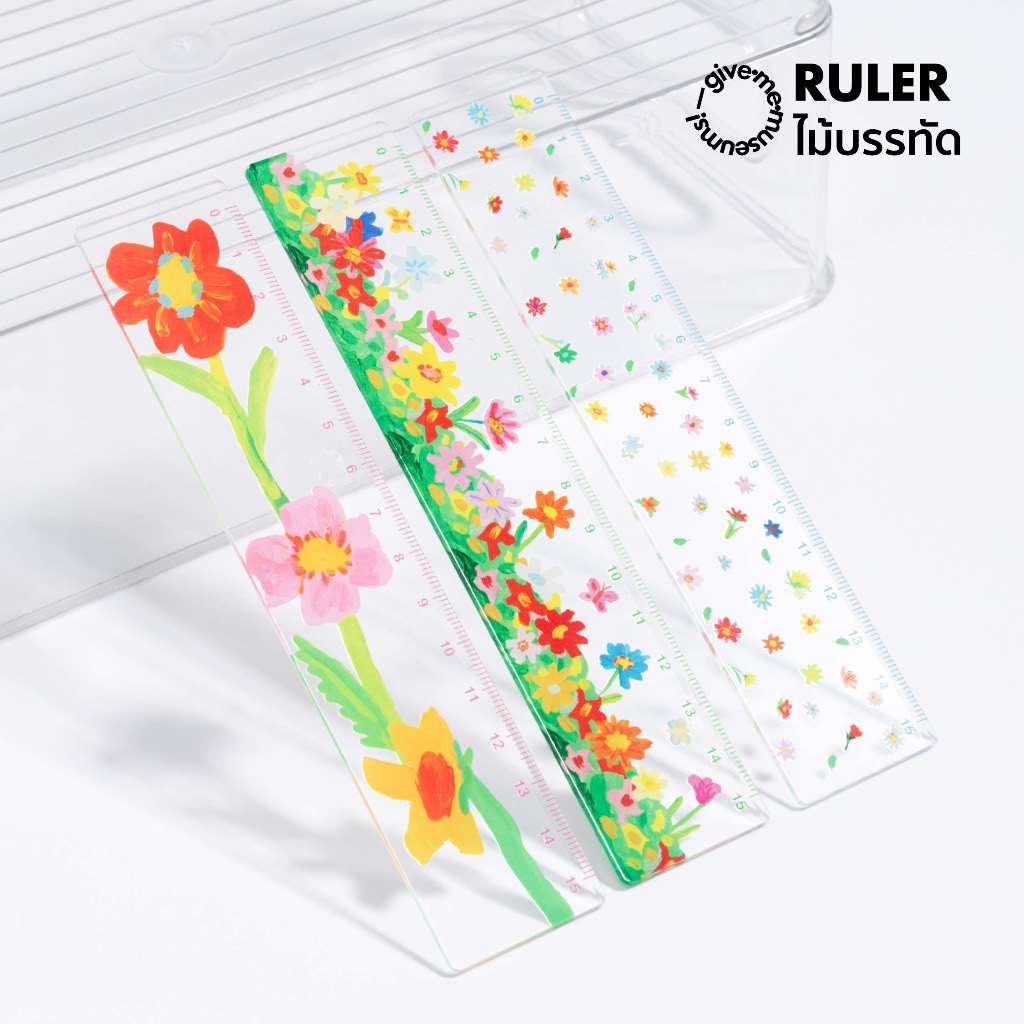 RULER ไม้บรรทัดอะคลิลิคใส สกรีนลายดอกไม้ give.me.museums