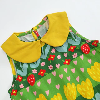 Hania Kids พร้อมส่ง ชุดเดรสกระโปรงสีเขียว ลายดอกไม้ สไตล์เกาหลี ชุดเดรสแฟชั่นเด็กผู้หญิง -K4124991