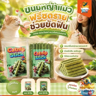 Thai.th ขนมหญ้าแมว ผลิตจากต้นอ่อนข้าวสาลี ช่วยขัดฟัน 1 ถุง บรรจุ 10 ชิ้น Catnip Sticks 10pcs