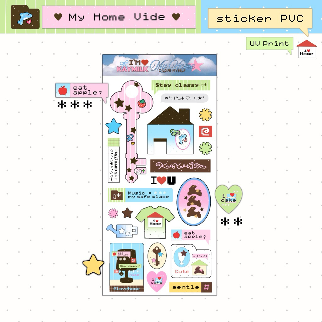 My home Vide | สติกเกอร์ PVC ไดคัท 50% กันน้ำ | สำหรับตกแต่งสมุด ไดอารี่ Planner เคสมือถือ [ kaymilk.tx ]