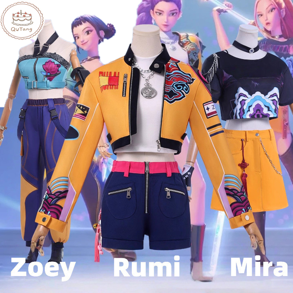KPop Demon Hunters Rumi Mira Zoeyคอสเพลย์ ชุดเต็ม ฮาโลวีนใหม่ ชุดสตรี