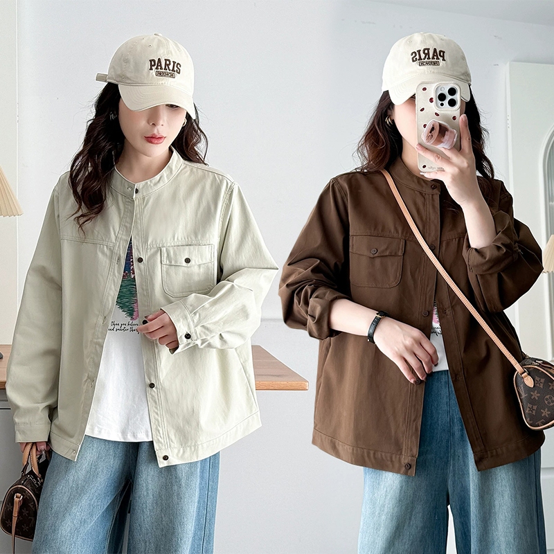 [พร้อมส่ง] เสื้อคลุมผู้หญิงSummer2026สไตล์เกาหลีคอตั้งแขนยาวทรงโอเวอร์ไซซ์ ผ้าระบายอากาศดี ใส่สบาย เหมาะสำหรับทำงาน99458
