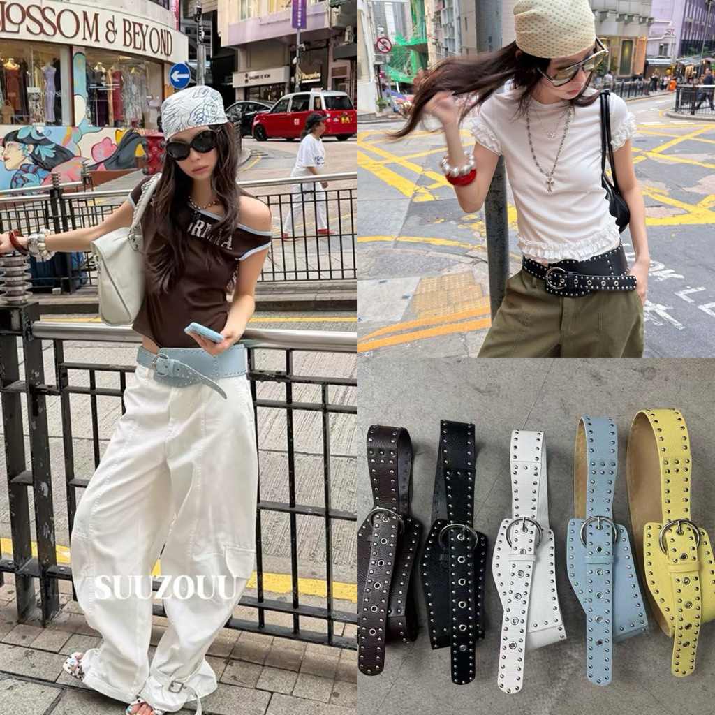 ส่งด่วน 🛵#26U091 MMFISH 𝗗𝗢𝗨𝗕𝗟𝗘 𝗥𝗜𝗡𝗚 𝗕𝗘𝗟𝗧 เข็มขัดสายหมุดดีไซน์เด่น หัวเข็มขัด Double Ring Buckle