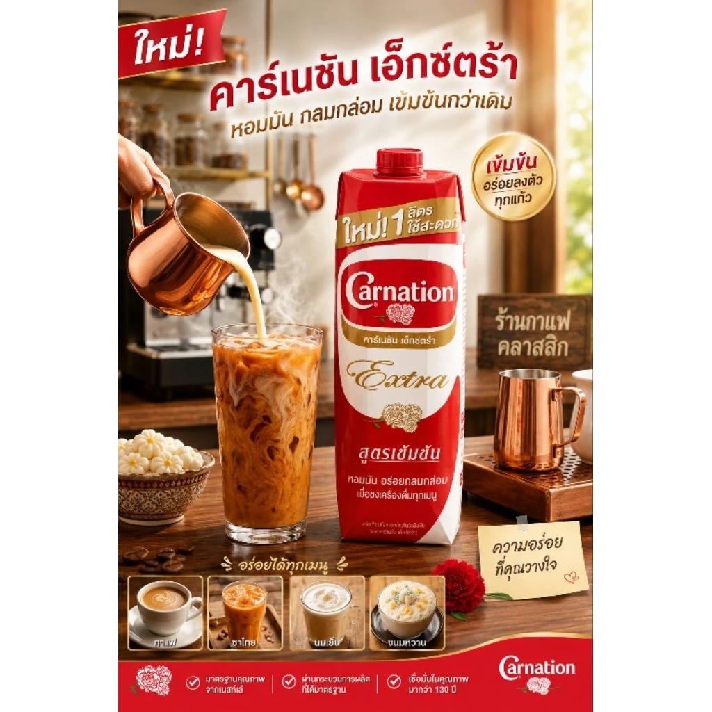 Carnation Extra คาร์เนชั่น เอ็กซ์ตร้า นมข้นจืดแบบกล่อง ขนาด 1,000 ml ยกลัง 12 กล่อง