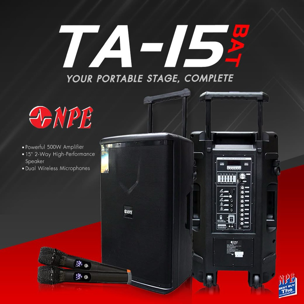 ลำโพงล้อลาก NPE รุ่น TA15bat 500วัตต์ ไมค์ลอยคู่ แบตในตัว บลูทูธ