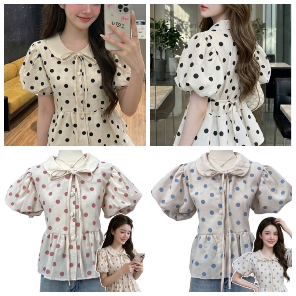 ป้าย Heaha เสื้อผ้าฝ้ายลายจุด อก 40 นิ้ว ยาว 20 นิ้ว