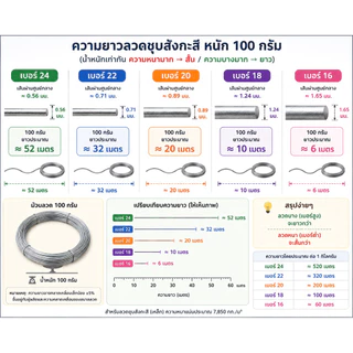 ลวดขาว ลวดชุบสังกะสี ขดลวด ลวดเส้นเล็ก เบอร์18-24 (แบ่งขาย 100กรัม/ม้วน)