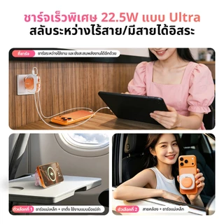 [CCC]Handin powerbank พาวเวอร์แบงค์แม่เหล็กไร้สาย 10000/20000mAh ชาร์จเร็ว มอก 22.5W สาย Type-C 70ซม. พร้อมขาตั้ง 6in1