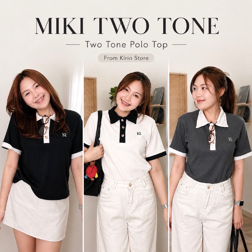Miki Twotone Polo Top เสื้อโปโลทูโทน แขนสั้น ผ้าวาฟเฟิล ปักอก KR